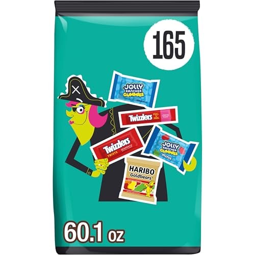 Haribo Jolly Rancher and Twizzlers Assorted Fruit Flavored Halloween Candy Bulk Bag 60.1 Oz 165 Pieces (Qty: 2) - X48