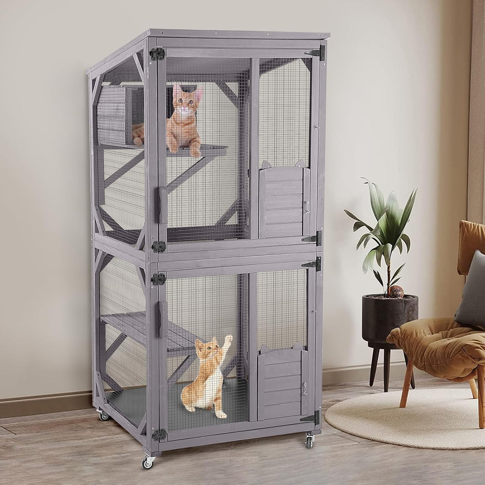 Catio Outdoor Cat Enclosure,Cat House with Wheels,Upgraded Resting Box,Waterproof Roof for Patio Garden 301 - D3