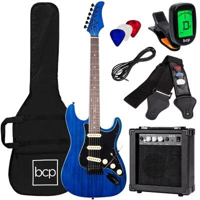 Best Choice Products 39in Full Size Beginner Electric Guitar Kit with Case, Strap, Amp, Whammy Bar Midnight Blue -F1-1628