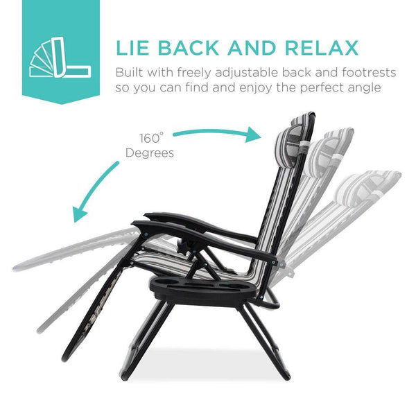 Gray Stripes Metal Zero Gravity Reclining Lawn Chair with Cup Holders (2-Pack) - D10 -597