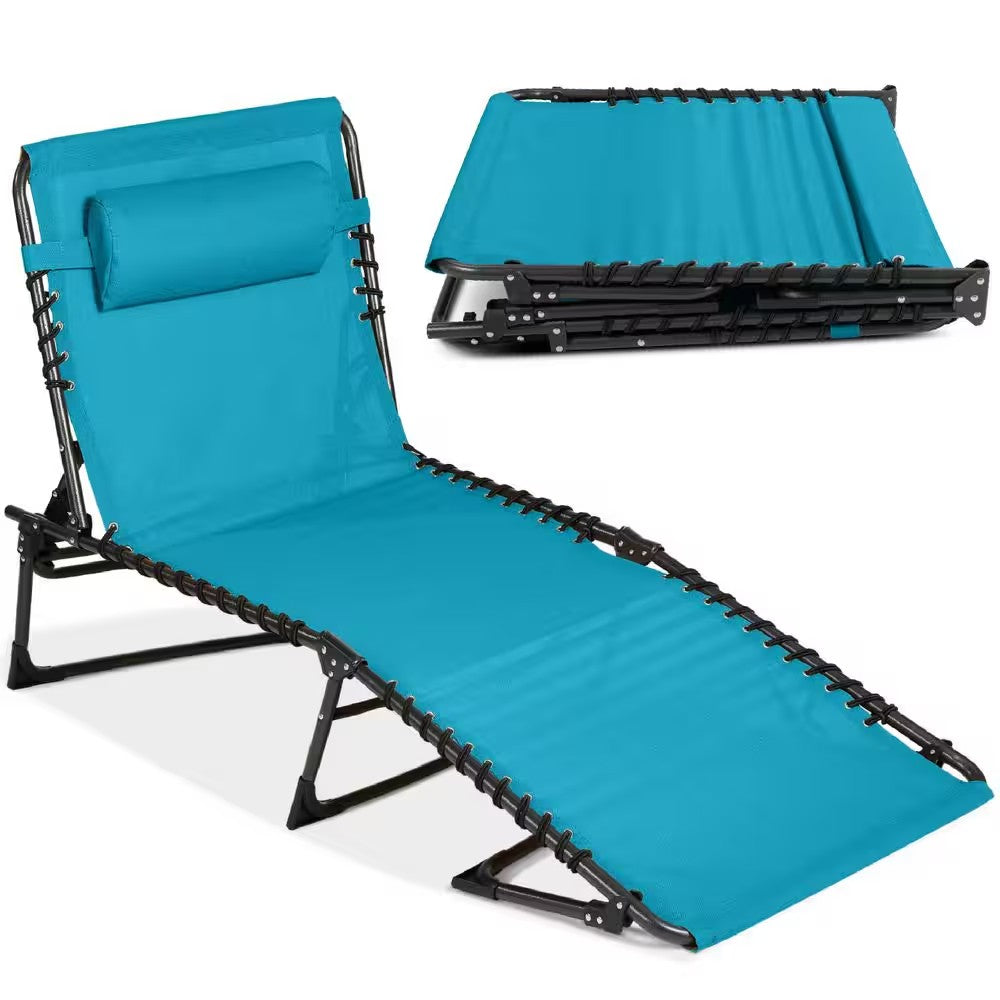Outdoor Chaise Lounge Chair, Portable Adjustable Folding Patio Recliner with Pillow in Peacock - M1 - 12