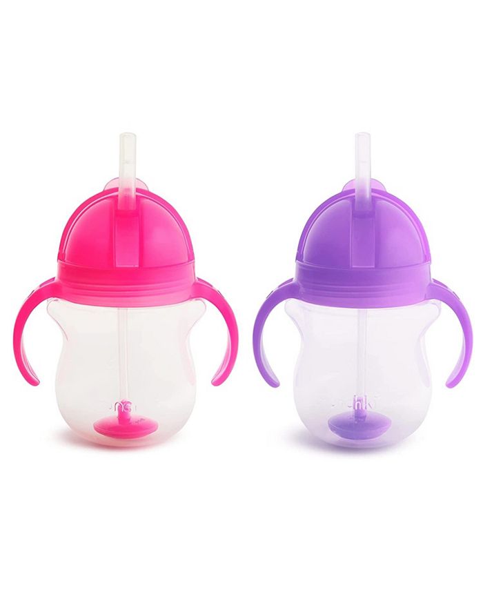 Munchkin Toddler Click Lock Weighted Straw Cup, 7 oz, Pink/Purple, Pack of 2 - Multi - C11 - 488