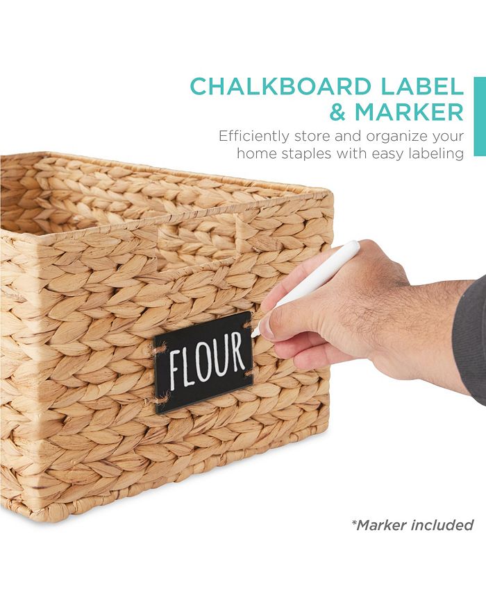 Best Choice Products Set of 2 16in Woven Water Hyacinth Pantry Baskets w/ Chalkboard Label, Chalk Marker - Tan/Beige - E9 - 1047