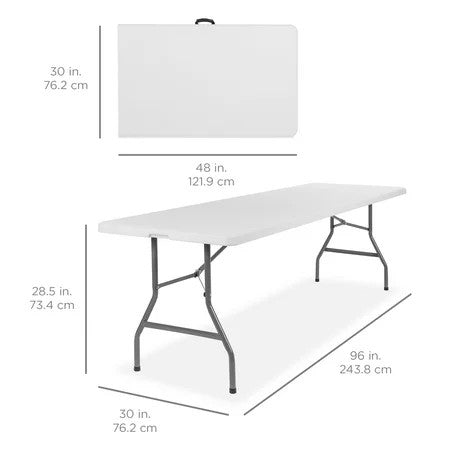 Best Choice Products 8ft Plastic Folding Table, Indoor Outdoor Heavy Duty Portable w/ Handle, Lock for Picnic - White 1765