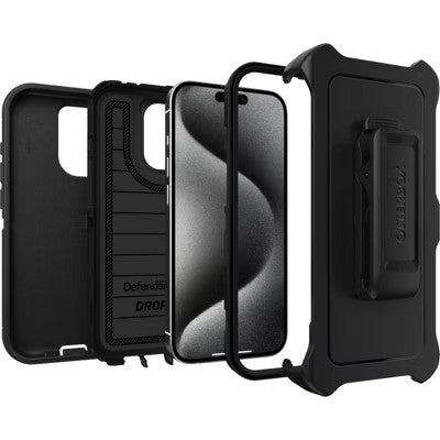 OtterBox iPhone 15 Pro Defender Series Pro Case - Black: Polycarbonate Bump-Resistant -B5-0483