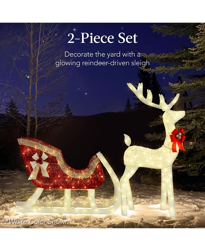 Best Choice Products Lighted Christmas 4ft Reindeer & Sleigh Outdoor Yard Decoration Set w/ 205 LED Lights, Stakes - Brown - D7 - 1465