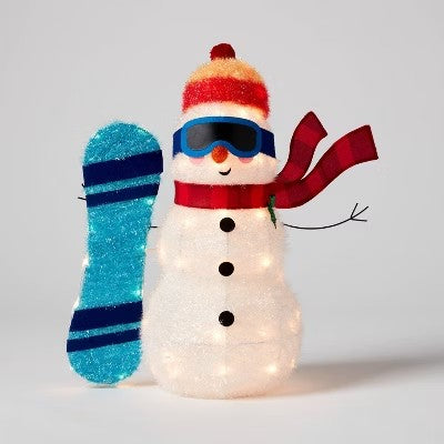 28" Incandescent Tinsel Snowman with Snowboard Christmas Novelty Sculpture Light Clear - Wondershop  1850