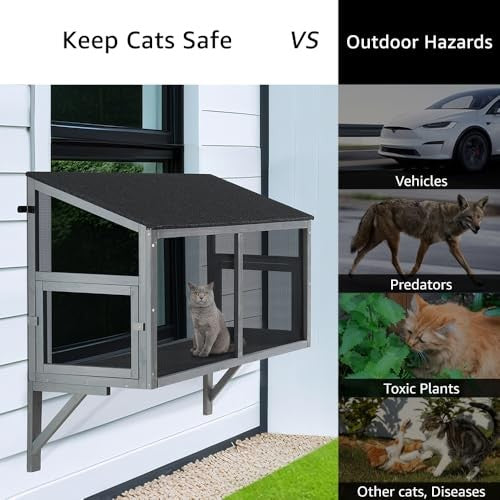 BeeNbkks Bug Proof Cat Catio, Window Box Enclosure for Indoor Cats, Wooden Cat Window Perch House, Expandable for Multi Cats, Secure Comfortable Outdo - A3 - 416