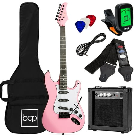 Beginner Electric Guitar Kit W/ Case, 10W Amp, Tremolo Bar - 39in - Pink - F11 - 1075