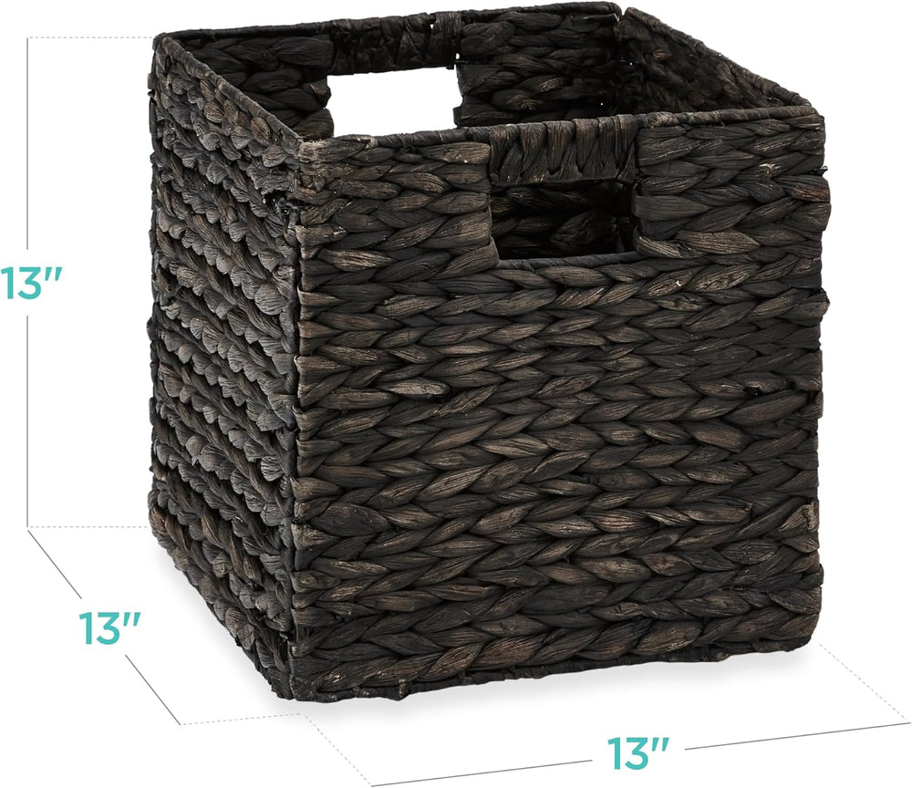 Best Choice Products 13x13in Pack of 5 Cube Storage Baskets, Water Hyacinth Multipurpose Collapsible Organizers, Handwoven Laundry Totes for Laundry, Living Room, Kids Room & Nursery - Black - A10 - 1473