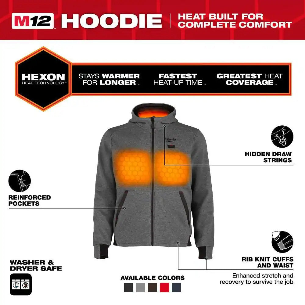 Men's X-Large M12 12-Volt Lithium-Ion Cordless Gray Heated Jacket Hoodie Kit 1679