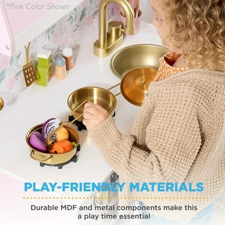 Best Choice Products Pretend Play Cottage Kitchen Wooden Toy Set for Kids w/ 5 Accessories, Oven - White 1748