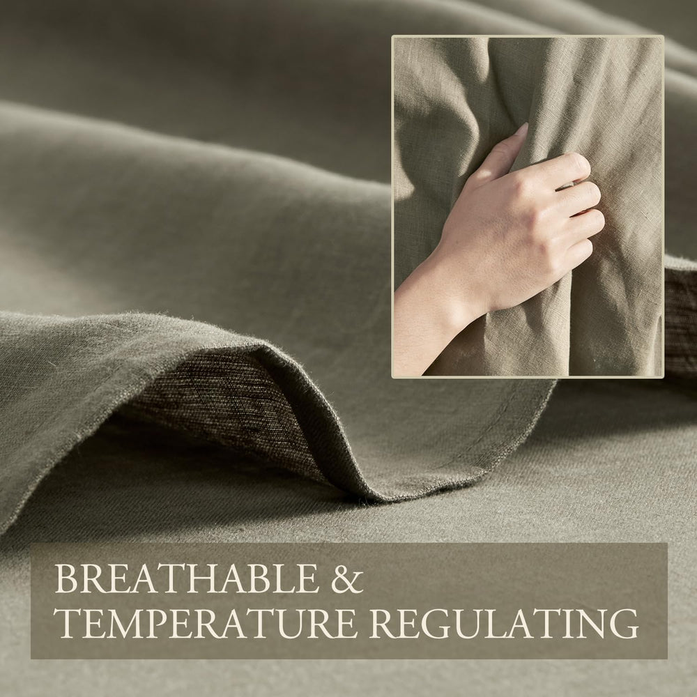 DAPU Pure Linen Sheets Set, 100% French Linen from Normandy, Breathable and Durable for Hot Sleepers, 4 Pcs Set - 1 Flat Sheet, 1 Fitted Sheet, 2 Pillowcase (Forest Green, King) 1303