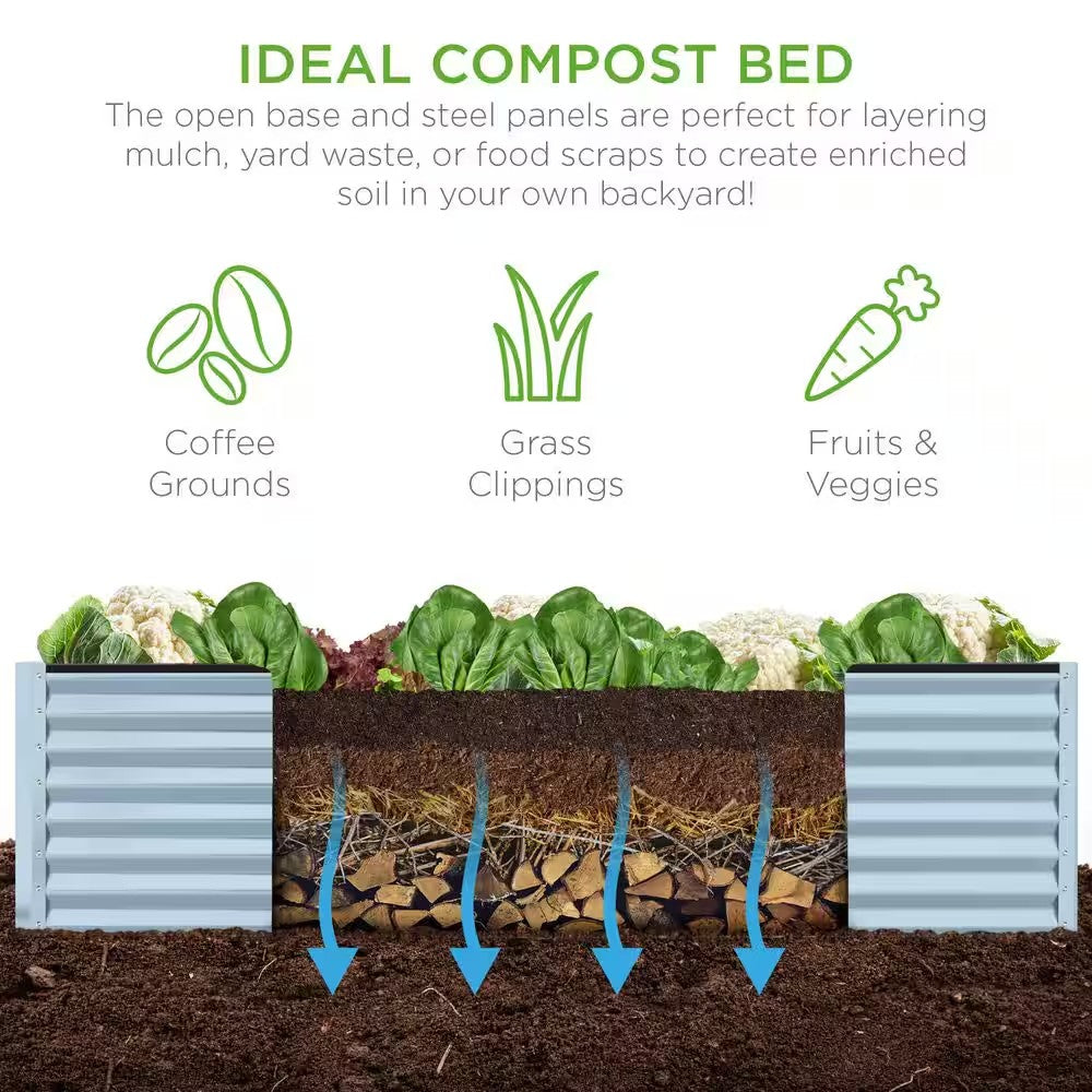 8 ft. x 4 ft. x 2 ft. Mist Blue Outdoor Steel Raised Garden Bed, Planter Box for Vegetables, Flowers, Herbs - D3 - 1420