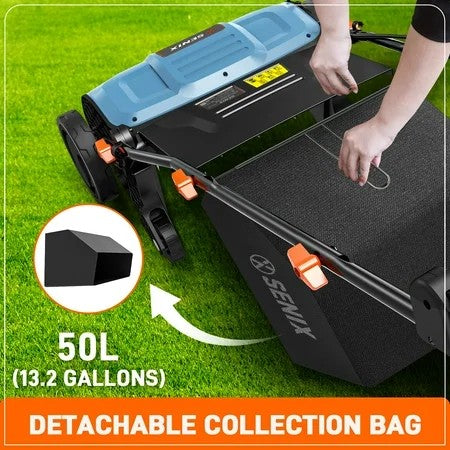 SENIX Corded Dethatcher/Scarifier 2 in 1, 15" 13Amp, 5-Position Adjustment with Collection Bag, SCE13-M 1944