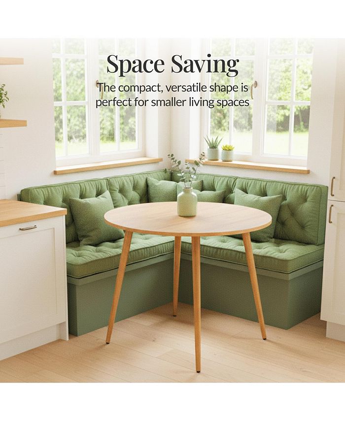 Best Choice Products Round Mid-Century Modern 35.5in Dining Table, Dinette for Home or Kitchen w/Wood Finish Steel Legs - Tan/Beige - E9 - 1055