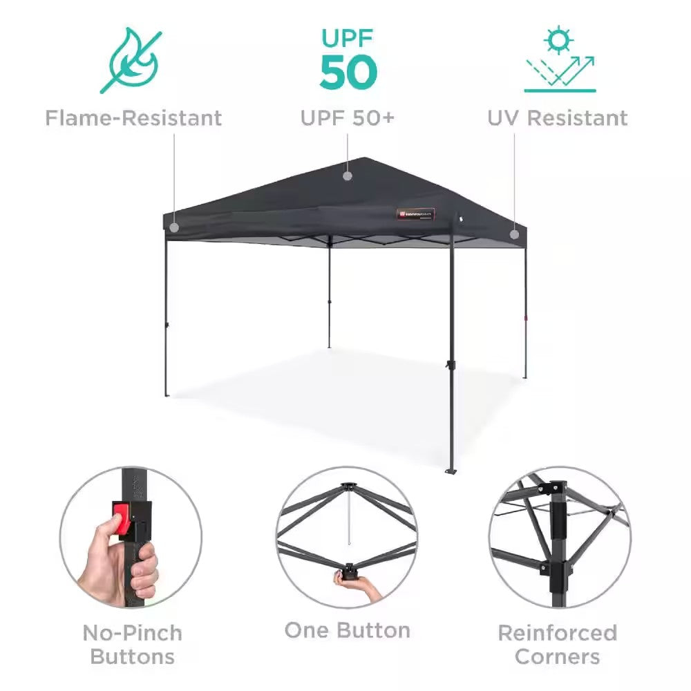 10 ft. x 10 ft. Gray Easy Setup Pop Up Canopy Instant Portable Tent with 1-Button Push and Carry Case 1807