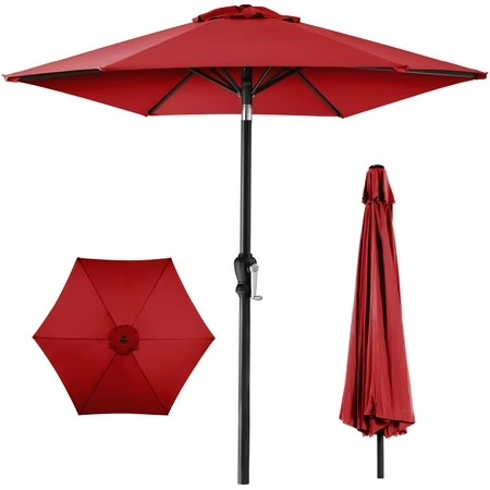 Best Choice Products 10ft Outdoor Steel Market Patio Umbrella w/ Crank, Tilt Push Button, 6 Ribs - Red 1493