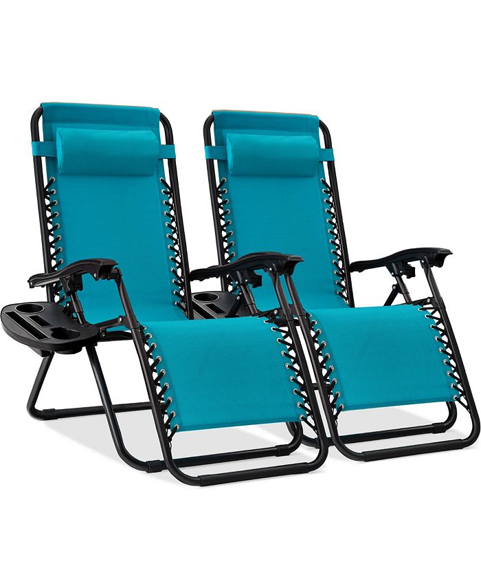 Best Choice Products Set of 2 Zero Gravity Lounge Chair Recliners for Patio, Pool w/ Cup Holder Tray - Blue - D8 - 585