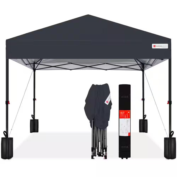 10 ft. x 10 ft. Gray Easy Setup Pop Up Canopy Instant Portable Tent with 1-Button Push - C3 - 1021