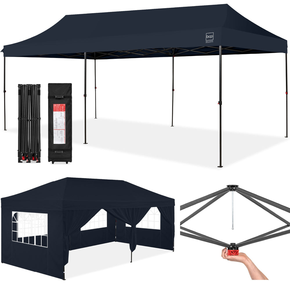 Best Choice Products 10x20ft Party Tent Pop up Canopy Easy Setup W/ 1-Button Setup, Wheeled Case, 4 Weight Bags - Navy - L2 - 1950