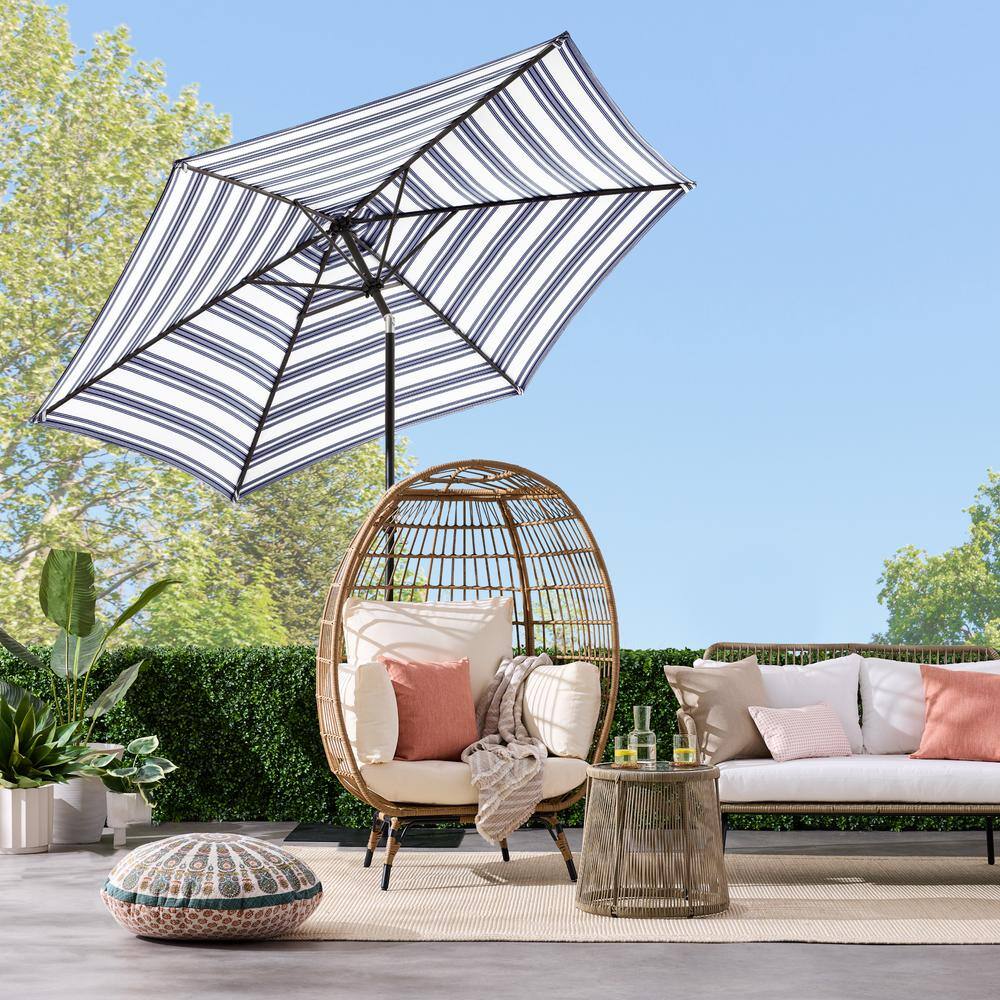 10 ft. Steel Market Tilt and Crank Patio Umbrella in Navy Blue Stripe - F1 - 1980