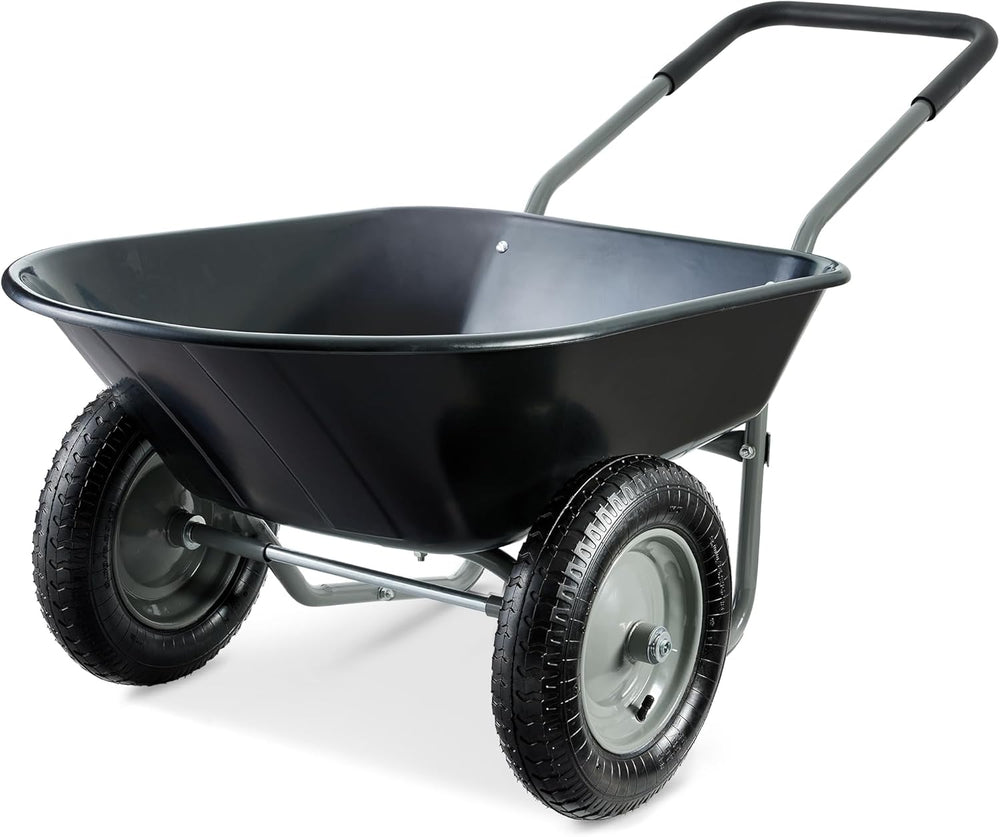 Best Choice Products Dual-Wheel Home Utility Yard Wheelbarrow Garden Cart w/Built-in Stand for Lawn, Gardening, Construction - Black 1484 -D1-0422