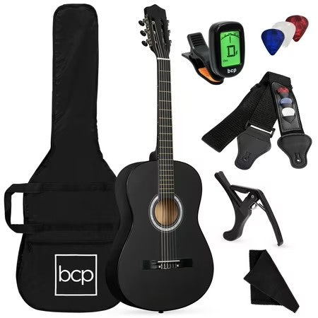 Best Choice Products 38in Beginner Acoustic Guitar Starter Kit w/ Gig Bag, Strap, Digital Tuner, Strings - Matte Black - E3 - 972