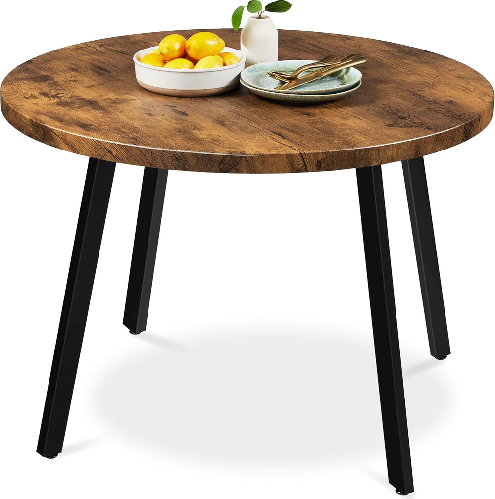 Best Choice Products Round Dining Table 35.5 , Mid-Century Modern Kitchen Table for 2-4 People, Small Space Apartment Dinette, Wood Top W/Steel Legs - Brown - H6 - 1067