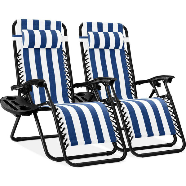 Best Choice Products Zero Gravity Steel Outdoor Lawn Chair in Blue Striped -M10-1937