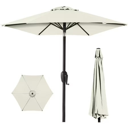 Best Choice Products 7.5ft Heavy-Duty Outdoor Market Patio Umbrella w/ Push Button Tilt, Easy Crank - Ivory -L14-1914