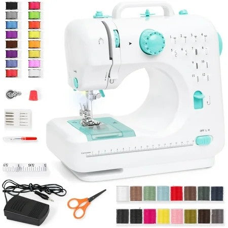 Best Choice Products 6V Portable Sewing Machine, 42-Piece Beginners Kit w/ 12 Stitch Patterns - Teal/White 1245b