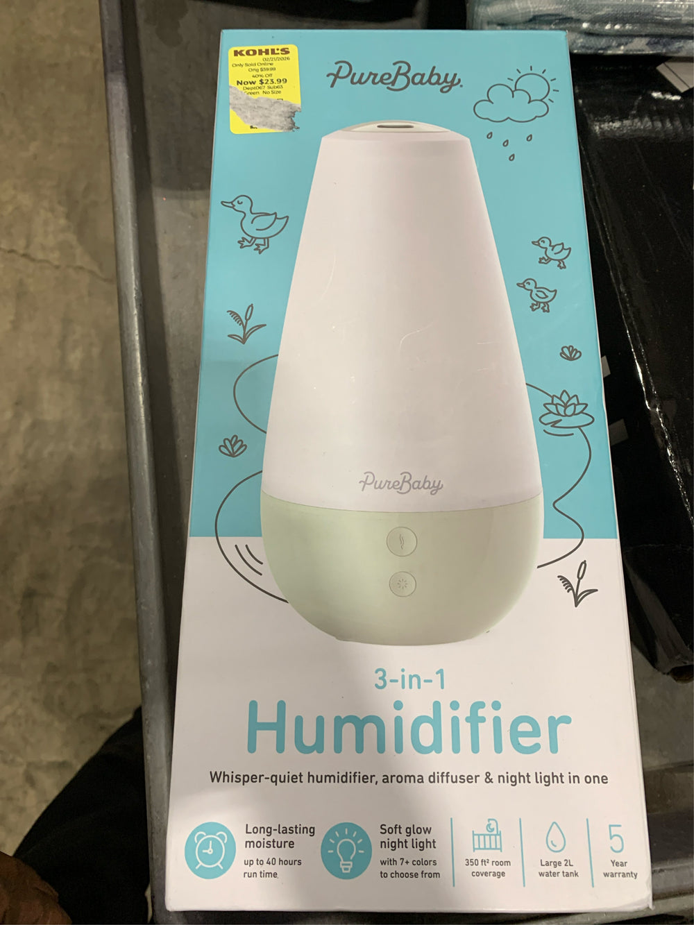 Pure Enrichment PureBaby  3-in-1 Whisper-Quiet Humidifier, Color-Changing Night Light, & Essential Oil Diffuser -A11-1284