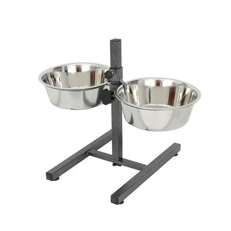 Iconic Pet Adjustable Stainless Steel Pet Double Diner For Dog, 2 Qt, 64 Oz, 8 Cup - C10 - 477
