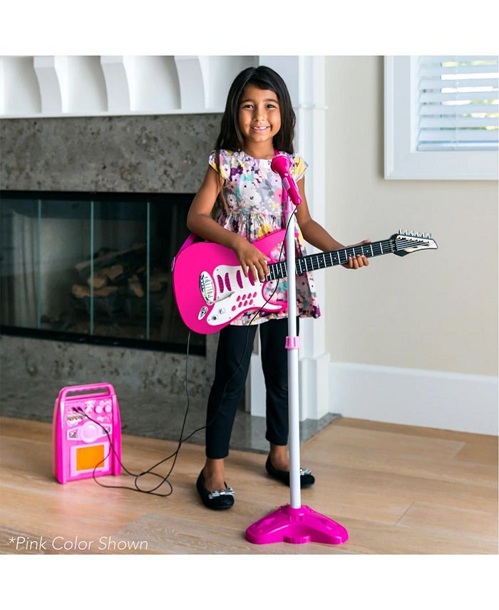 Best Choice Products Kids Electric Musical Guitar Toy Play Set w/ 6 Demo Songs, Whammy Bar, Microphone, Amp, AUX - Black - NO SIZE - L1 - 1945