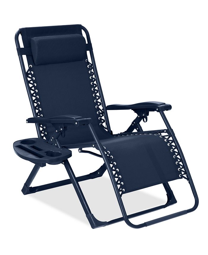 Best Choice Products Monochromatic Zero Gravity Chair, Folding Patio Recliner w/Side Tray, Headrest - Blue - H6 - 1681