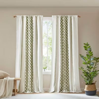 INK+IVY Imani Cotton Printed Chenille Stripe And Lining Rod Pocket Back Tab Light-Filtering Single Curtain Panel -B11-1286