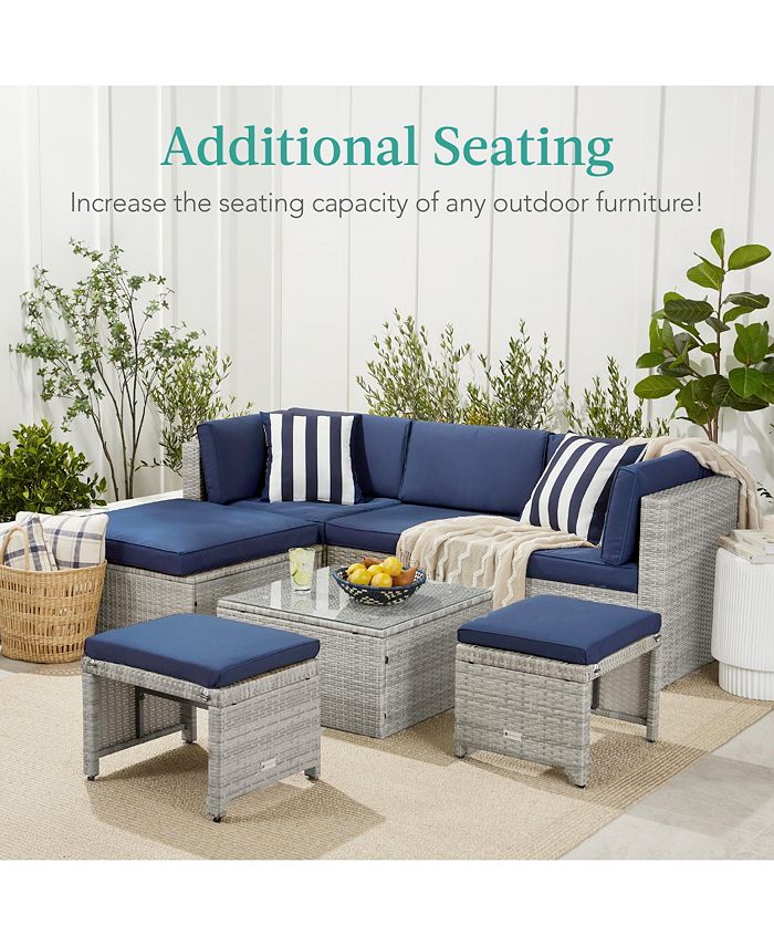 Best Choice Products Set of 2 Multipurpose Patio Wicker Ottomans w/ Removable Cushions - Gray - L1 - 11