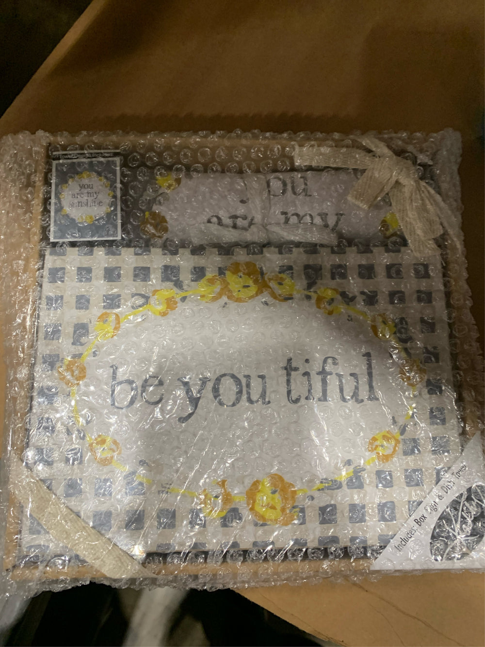 Gray & White Gingham 'Be You Tiful' Block Sign & Dish Towel - L3-1512 -L3-1515