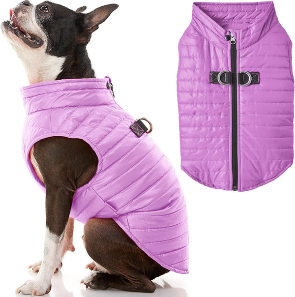 Gooby Puffer Vest Dog Jacket - Purple, X-Small - Ultra Thin Windbreaker with Dual D Ring Leash - Water Resistant Small Dog Sweater Coat -G10-1808
