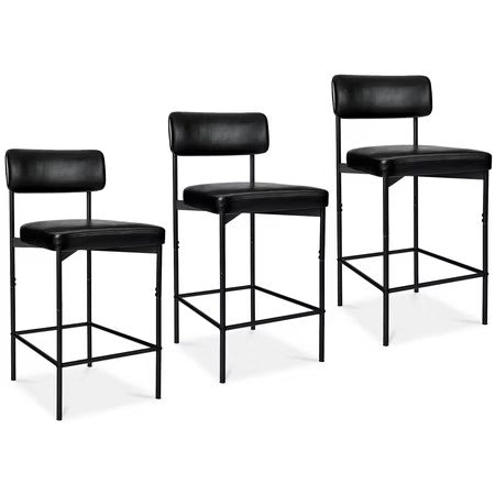 Best Choice Products Set of 3, Armless Counter Height Bar Stools, Modern PU Faux Leather Stools - Midnight Black - H5 - 1053