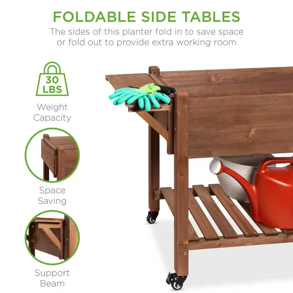 4.75 ft. x 1.67 ft. x 2.75 ft. Mobile Elevated Garden Bed, Raised Wood Planter Box with Folding Side Tables -M6-1601