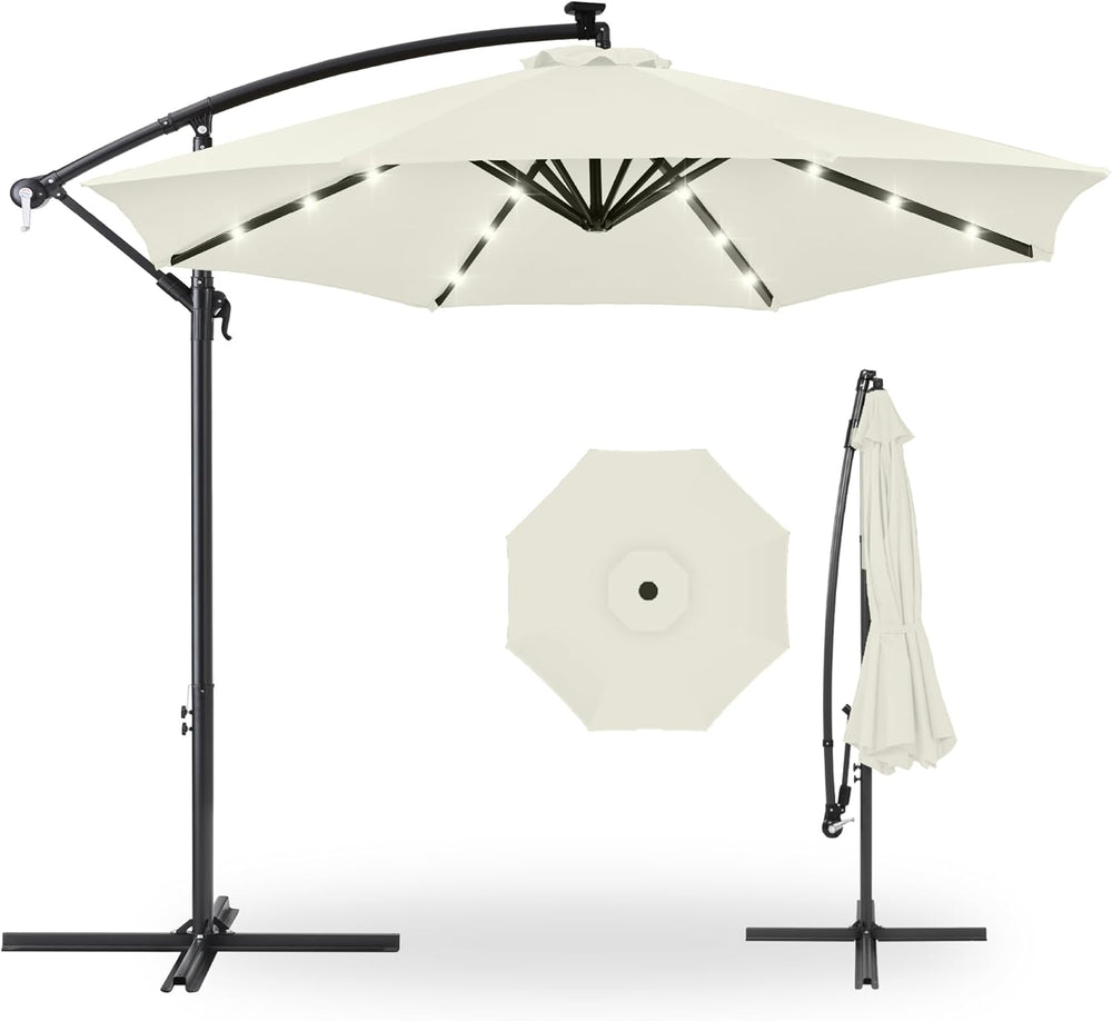 Best Choice Products 10ft Solar LED Offset Cantilever Hanging Market Patio Umbrella, 8 Sturdy Ribs, Easy Adjustment - Ivory 1494