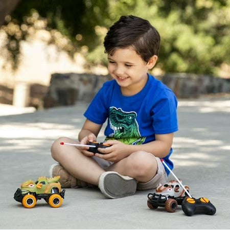 Best Choice Products Set of 2 1/43 Scale 27MHz Toy Dinosaur RC Cars w/ 2 Controllers, 9mph Max Speed - B1 - 1006