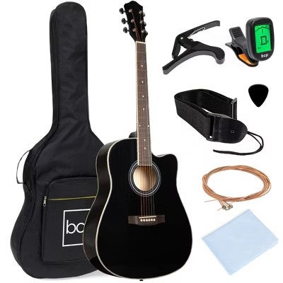 Best Choice Products 41in Full Size Beginner Acoustic Guitar Set with Case, Strap, Capo, Strings, Tuner - Black -J5-1550