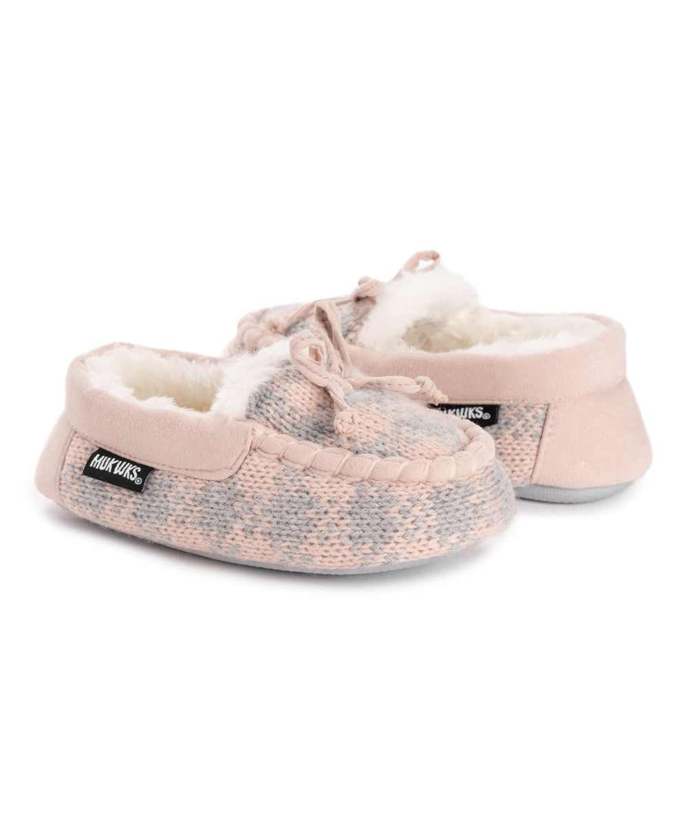 Light Pink Pattern Moccasins - Kids Girls Size Small 10-11 - H7 - 972 -B8-1207 -B9-1208
