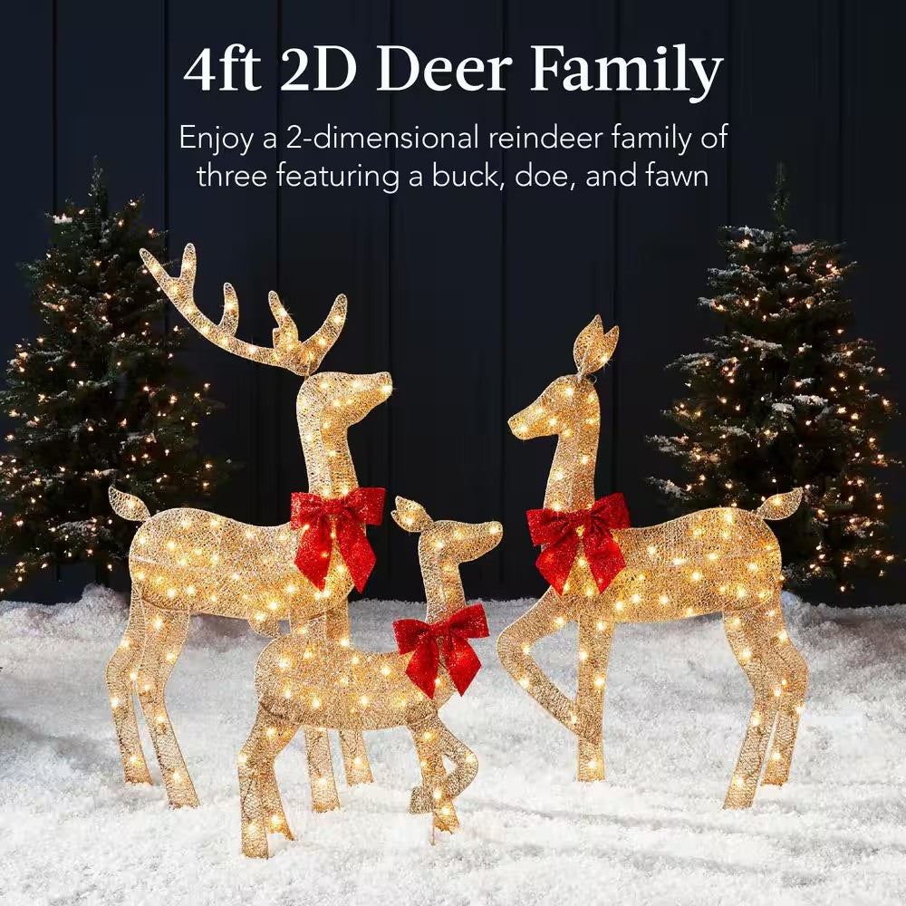 48 in. Gold LED Metal Deer Family Christmas Yard Decor - E2 - 956