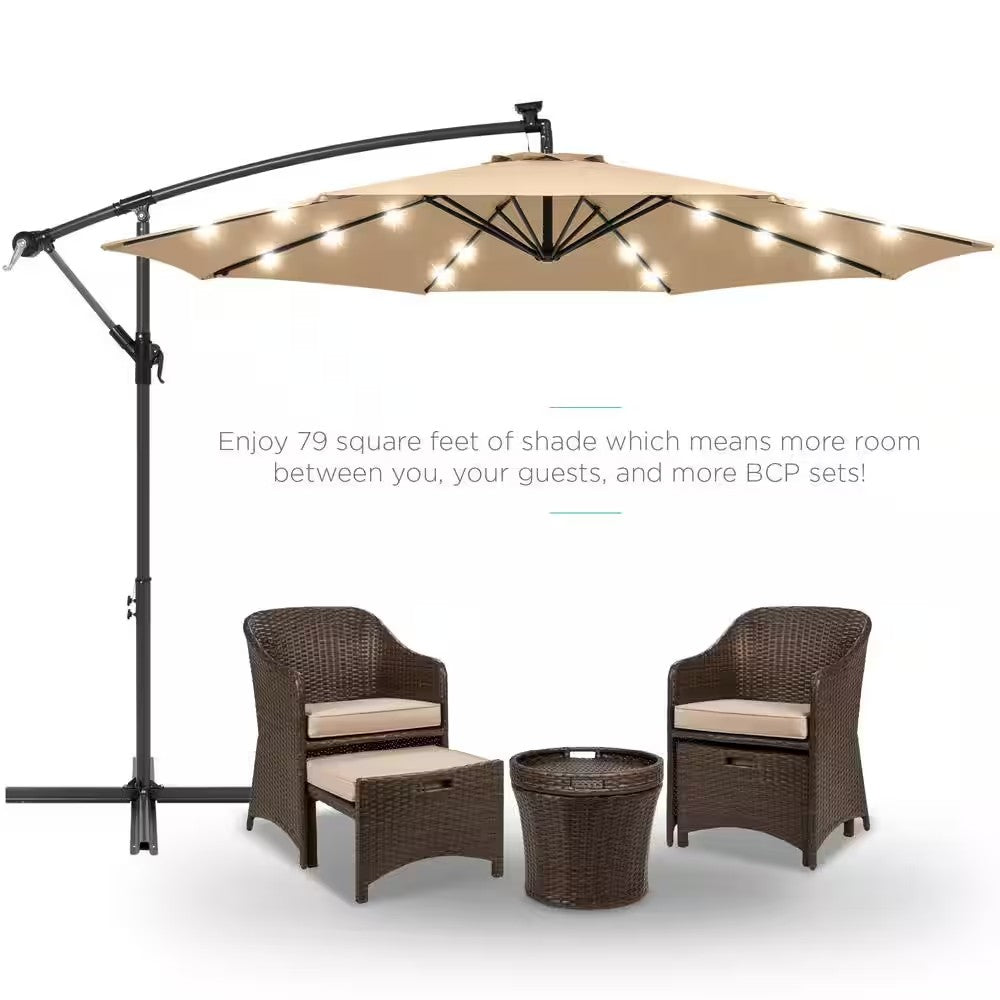 10 ft. Cantilever Solar LED Offset Patio Umbrella with Adjustable Tilt in Sand - G2 - 2003