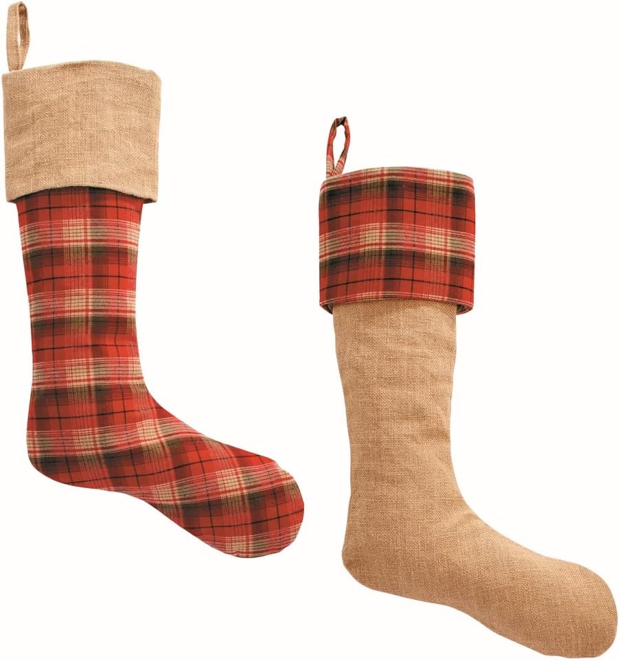 Napa Home & Garden Plaid & Burlap Stockings Set of 2 13 x .5 x 26 Red - B10 - 576