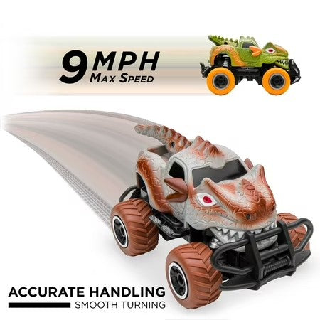 Best Choice Products Set of 2 1/43 Scale 27MHz Toy Dinosaur RC Cars w/ 2 Controllers, 9mph Max Speed - B1 - 1006